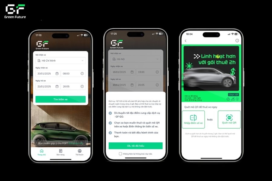 Các bước đặt xe có tài xế trên app thuê xe Green Future