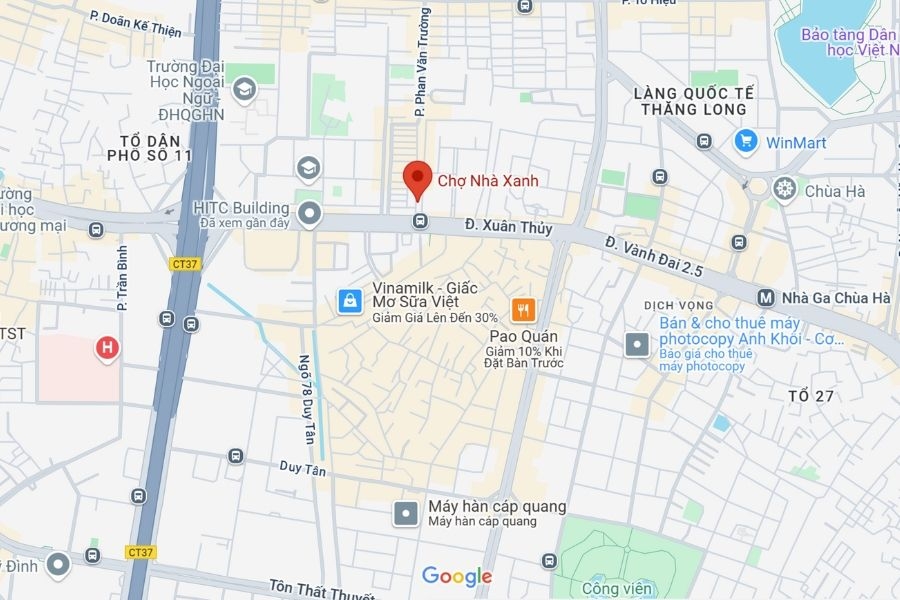 Bản đồ Google Maps hiển thị vị trí chợ Nhà Xanh (Nguồn ảnh: Internet)