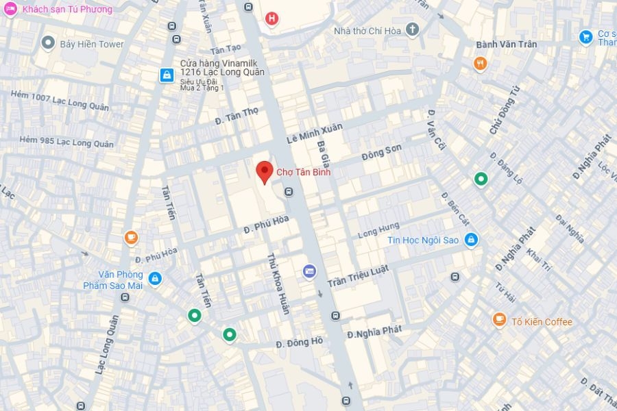 Bản đồ Google Maps hiển thị vị trí chợ Tân Bình