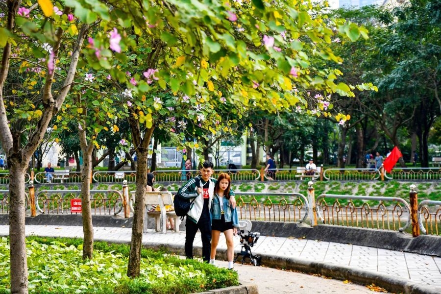 Khi đến công viên, bạn có thể đi bộ và tận hưởng không khí mát lành tại đây