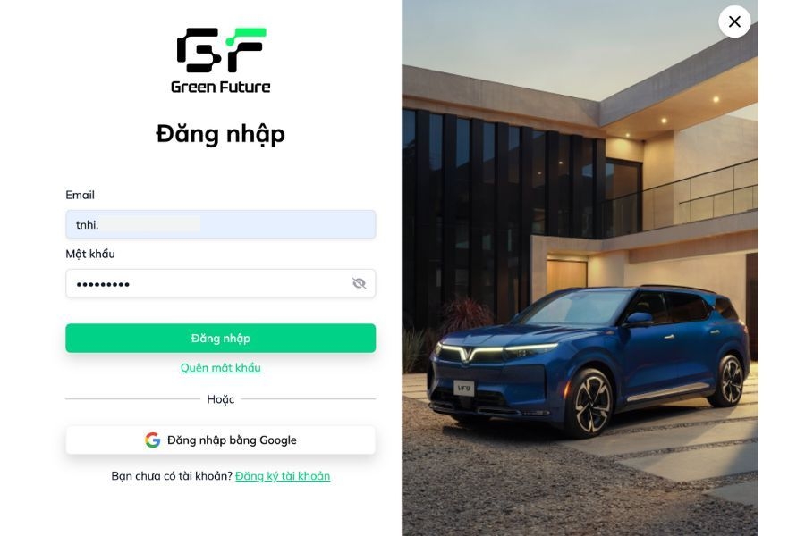 Thao tác đặt xe qua website của Green Future