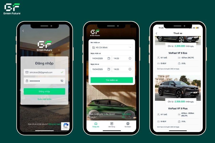 Đặt ô tô điện nhanh chóng qua ứng dụng Green Future Rental