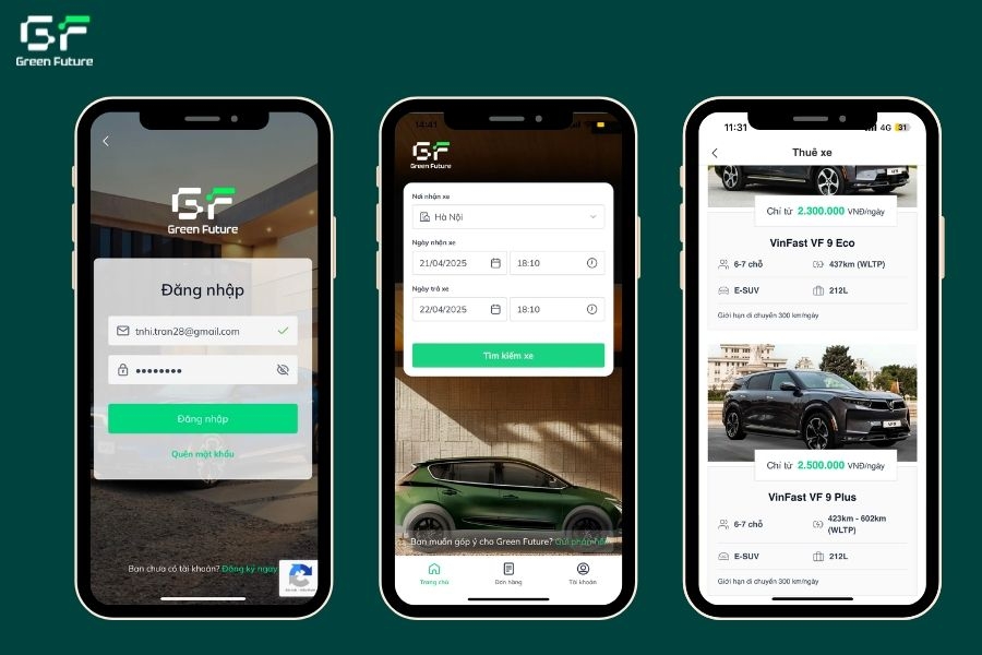 Đặt xe nhanh chóng qua ứng dụng Green Future Car Rental 