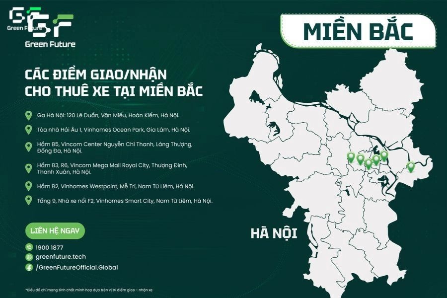 Green Future sở hữu hệ thống điểm depot giao nhận xe tại Hà Nội tiện lợi