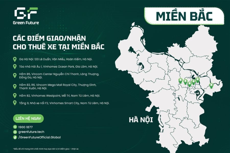 Danh sách các điểm giao/nhận xe cho thuê tại miền Bắc