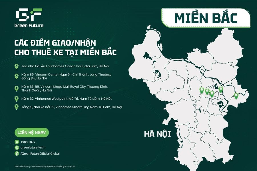 Các địa điểm giao nhận xe của Green Future tại Hà Nội
