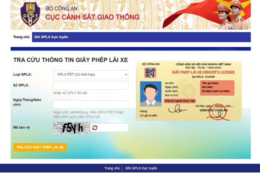 Truy cập trang web của Cục Cảnh sát giao thông