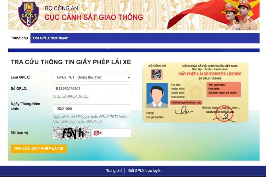 Điền các thông tin cần thiết liên quan đến GPLX