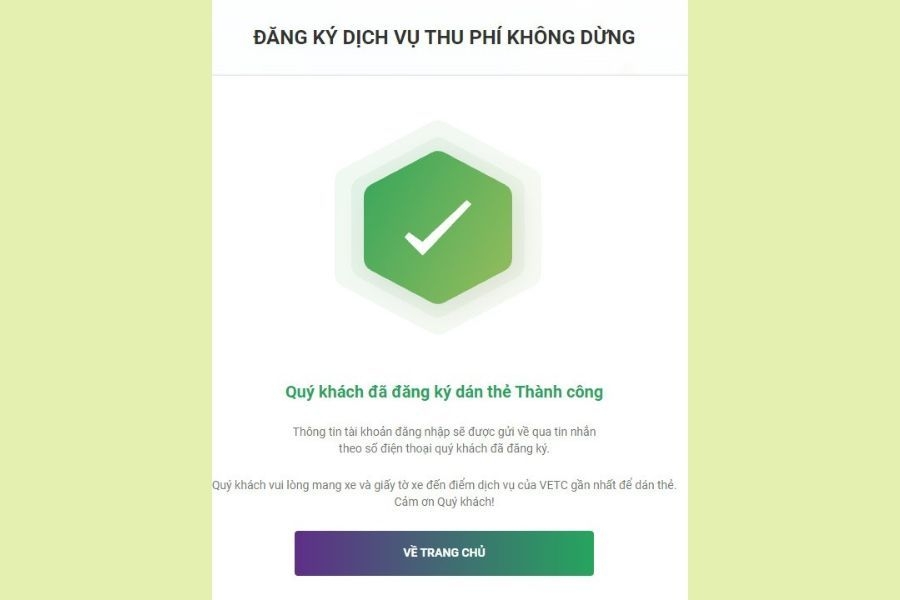 Hệ thống hiển thị đăng ký tài khoản thành công