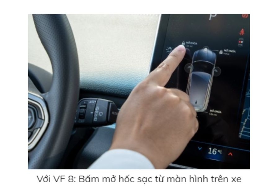 VF 8 mở hốc sạc trực tiếp từ màn hình MHU