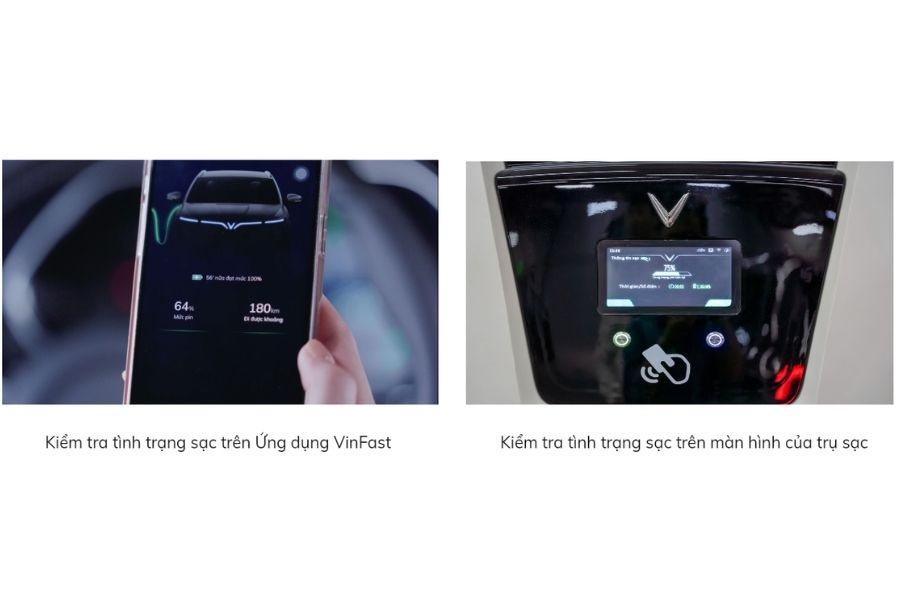 Kiểm tra tình trạng sạc trên ứng dụng VinFast hoặc trên trụ sạc