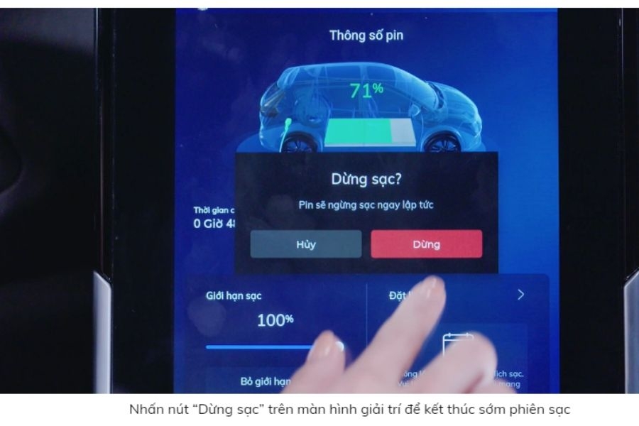 Bấm nút “Dừng sạc” để kết thúc phiên sạc