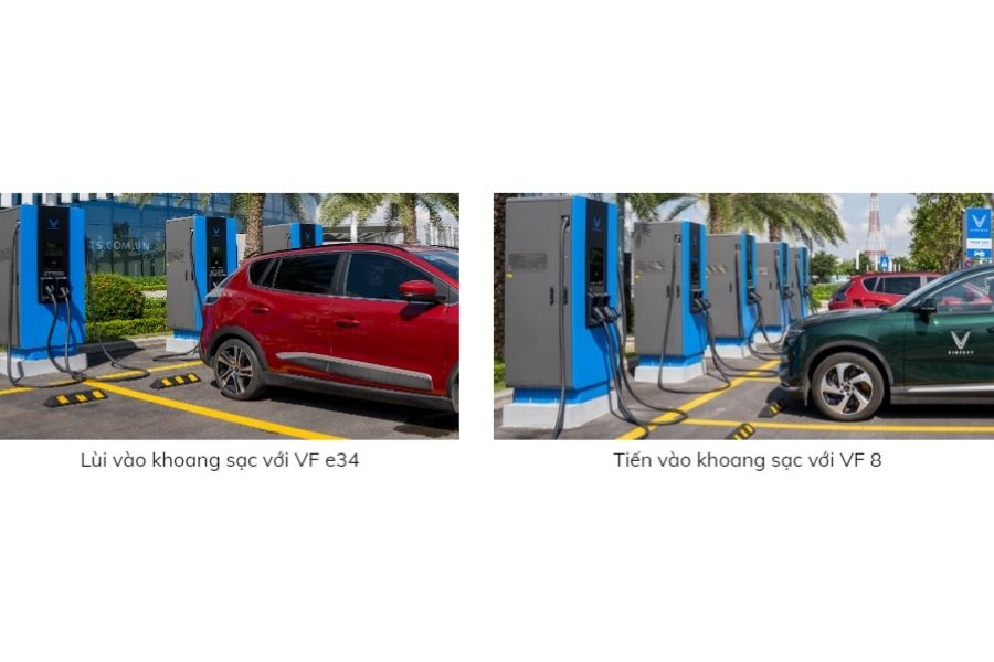 Di chuyển xe vào trụ sạc phù hợp với mức pin