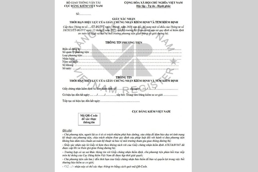 Kết quả tra cứu hạn đăng kiểm ô tô trực tuyến hiển thị thông tin hiệu lực và giấy xác nhận gia hạn