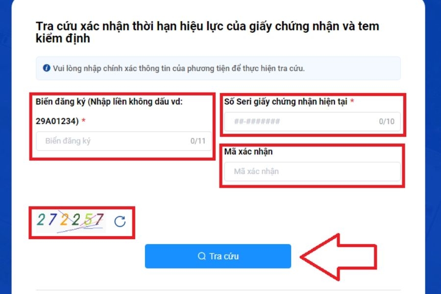 Truy cập vào mục tra cứu gia hạn kiểm định của Cục Đăng kiểm Việt Nam