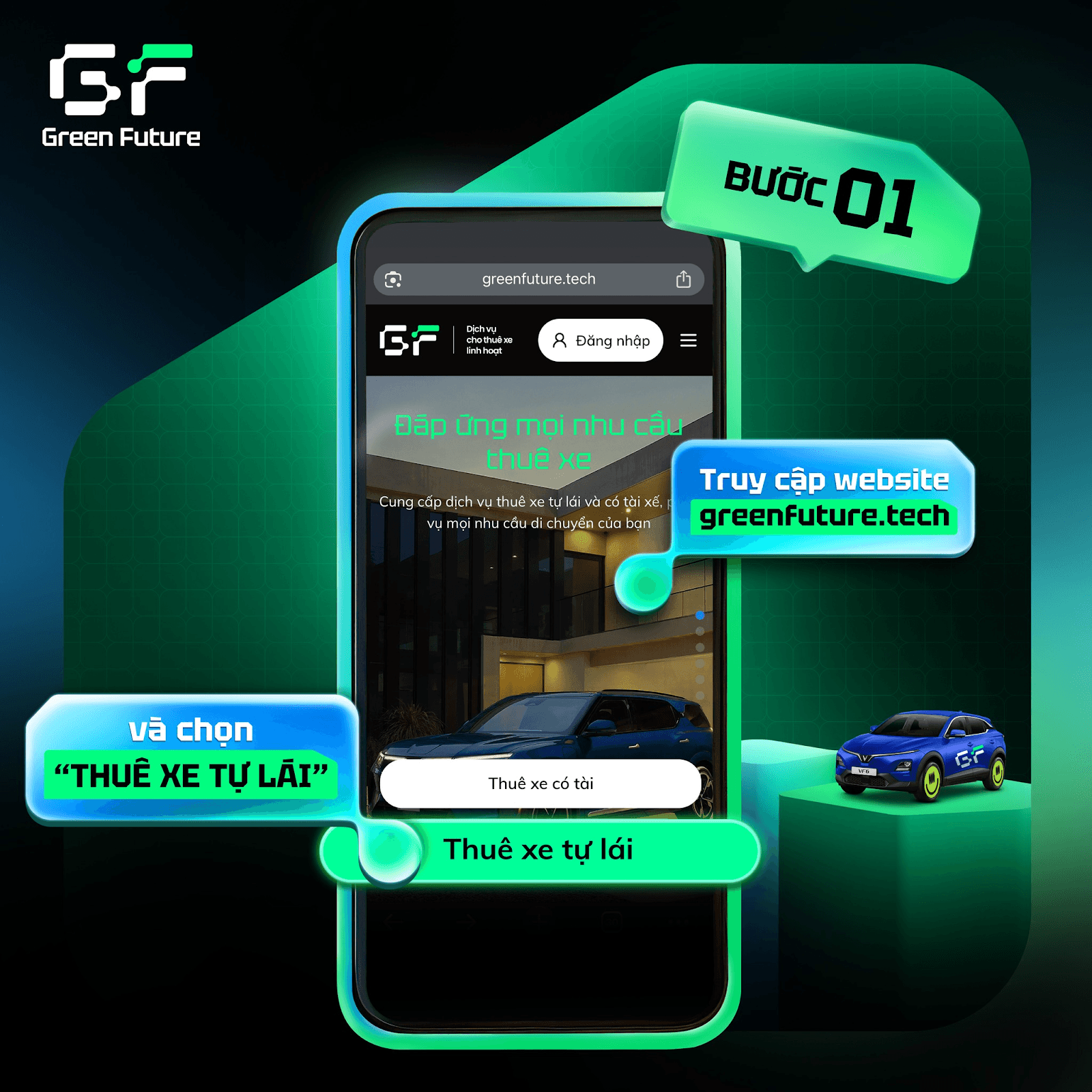 Truy cập website Green Future để đặt xe 