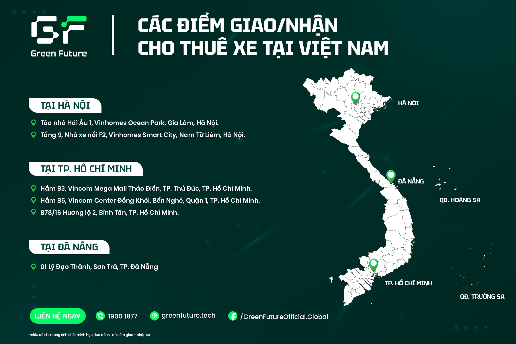 Các depot nhận xe tại TP.HCM, Hà Nội và Đà Nẵng