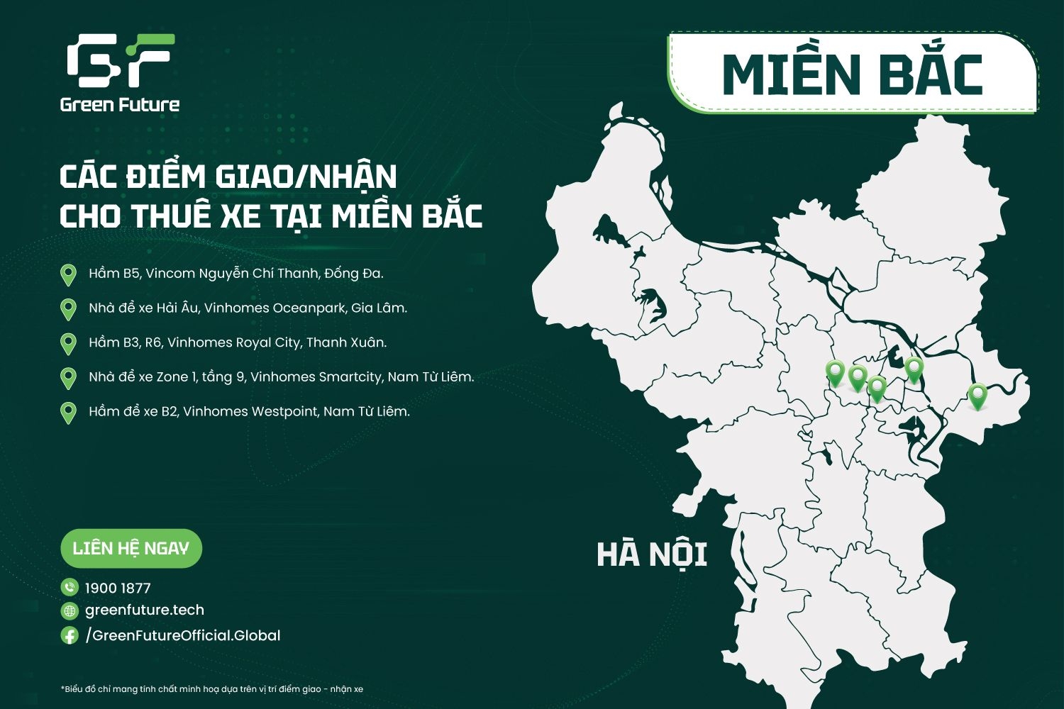 Các điểm giao/nhận xe của Green Future ở Hà Nội